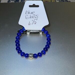 Hand Crafted Blue Glass Stretch Bracelet